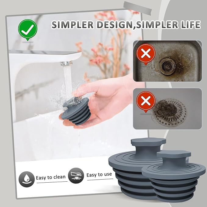 Bathtub Drain Stopper - 2 Pack Universal Shower Drain Cover & Sink Strainer, Tub Stopper Bathtub Drain for Bathroom, Tub, and Shower Drain - Easy Install Shower Drain (Dark Gary)