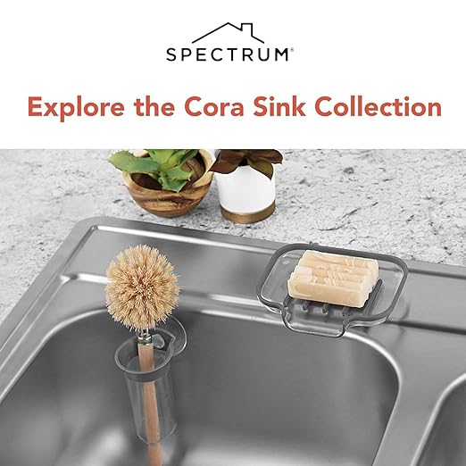 Spectrum Cora Kitchen Sink Drain Strainer for Food Debris Waste, Plastic Spiral Sink Drain Stopper Cover Catcher Filter Food Hair Prevents Drain Clogging in Sinks Showers Baths 4.5 Inch, Gray & Clear