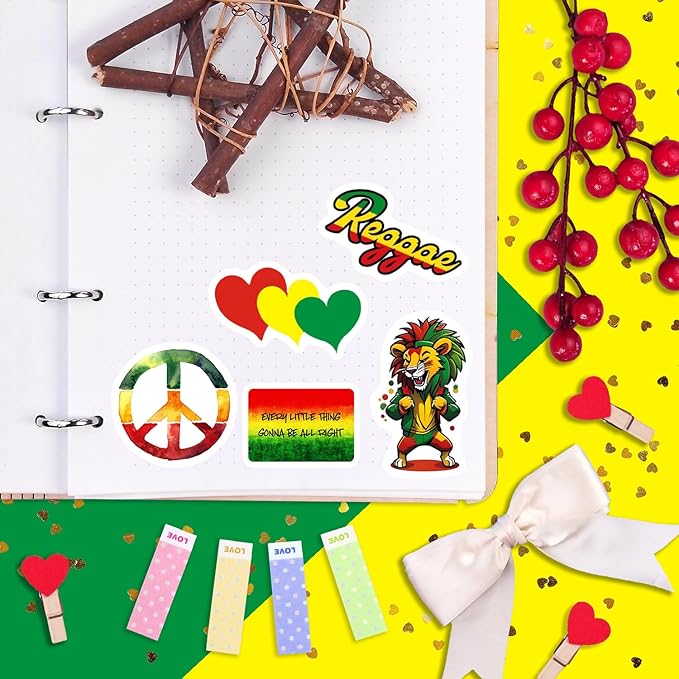 Reggae Stickers – Rasta Stickers, Jamaica Inspired Vinyl Decals – Waterproof Aesthetic Stickers for Laptops, Water Bottles, Guitars, Journals – Gifts for Reggae Music Lovers
