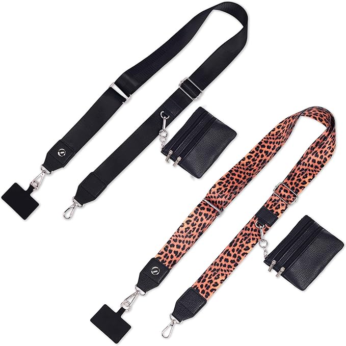 PUGPIU 2 Pack Clip and Go Strap for Phone with Wallet Crossbody - Phone Strap Crossbody with Zippered Pouch, Multifuctional Adjustable Cell Phone Lanyard for Going out