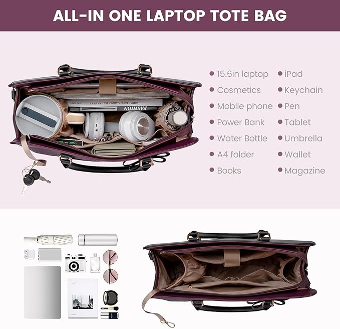 LOVEVOOK Laptop Tote Bag for Women, Leather Work Bag, Waterproof Business Teacher Bag, Large Computer Handbag Purse Briefcase, Office Gifts for Women
