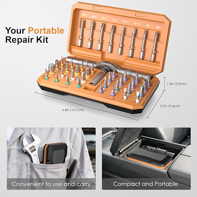 42-in-1 Magnetic Ratchet Screwdriver Set with Detachable T-Handle & Case, Multi-Bit Precision Driver Kit for Electronics, PC, Bicycle, Furniture Repair, Eyeglass, and DIY Gifts (Orange)