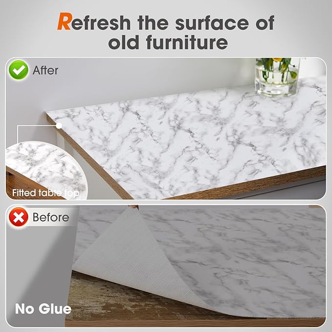 Drawer and Shelf Liner, Non-Slip Kitchen Cabinet Liners Non-Adhesive Thick Strong Grip Waterproof Washable Mats Protect Dresser Shelves Cupboard Bathroom Cabinets, White Marble, 24 in X 20 FT