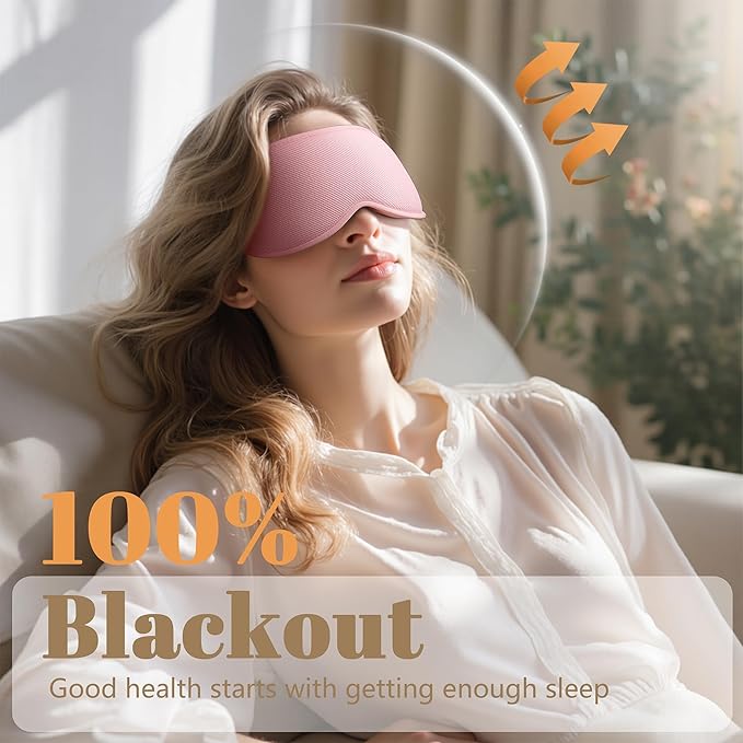 Sleep Mask for Women Men - 100% Blackout Eye Masks for Sleep, Lash Extensions 3D Contoured Sleeping Mask, Soft Adjustable Light Blocking Eye Cover Blindfold for Travel, Pink