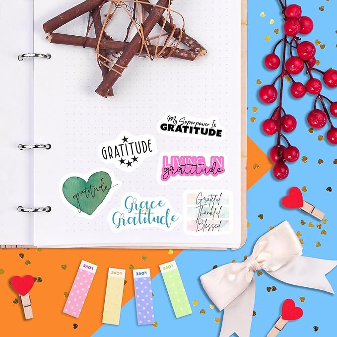 BulbaCraft Gratitude Stickers for Water Bottle and Laptop - Inspirational Party Favors & Decorations, Waterproof Vinyl Positive Decals, Thankfulness Stickers Laptop Decals, Gifts for Women & Men