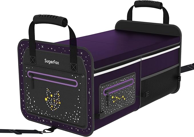 63L Car Trunk Organizer for SUVs & Small/Midsize Cars - Fluorescent Design, Waterproof, Collapsible with Adjustable Straps (Purple-M004)