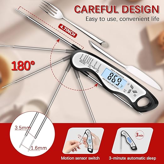 Meat Thermometer Digital，IP67 Waterproof Cooking Thermometer with Backlight, Calibration & Hold Function，Food Thermometer for Cooking,Outdoor Grilling，Suitable as Stocking Stuffers for Men (White-2)