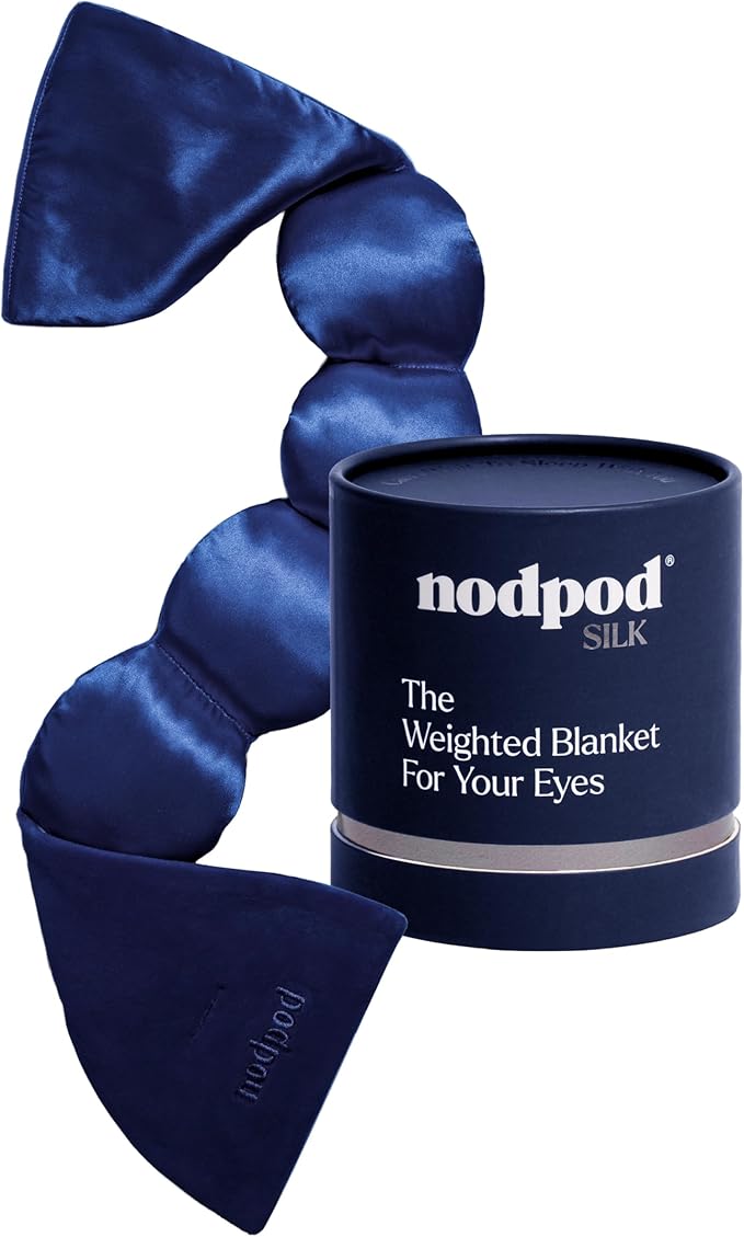 Nodpod Mineralized Silk Gentle Pressure Sleep Mask - Strap-Free, Light-Blocking Design for Sleep, Travel & Relaxation - Weighted Eye Pillow, Machine Washable (Sapphire)