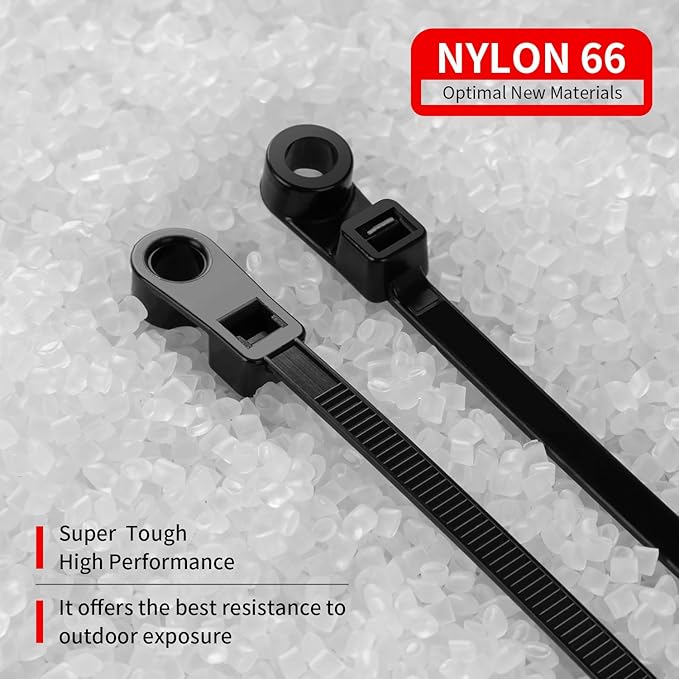 MasiStranth 200 PCS 10 inch Black Zip Ties with Screw Hole 70lbs Mountable head Cable Ties Straps Multipurpose Heavy Duty Nylon Cable Zip Ties with Screw Mounting Hole