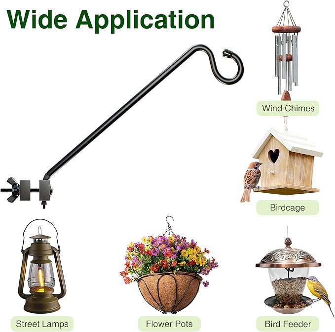 Josmimic 12-Inch 2 Pack Deck Bird Feeder Hanger for Railing, Outdoor Decor Plant Hanger, Balcony Railing Hook - 22LB Capacity - for Hanging Plants, Bird Feeders, Lanterns, Wind Chimes