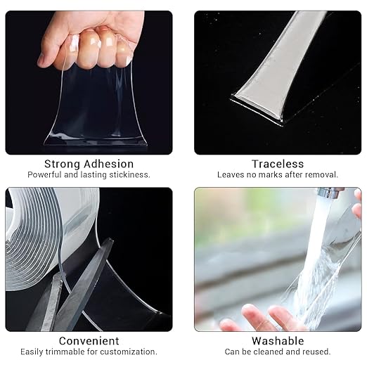 Double Sided Tape, Nano Tape, Transparent Adhesive Tape, Traceless Adhesive Tape, Removable, Washable, Reusable, Suitable for Carpets, Photo Walls, 3m Per Roll, 60 Rolls