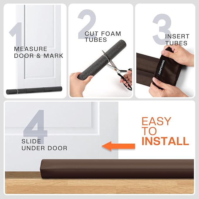 Comfyanno Under Door Draft Stopper - Bottom Door Gap Filler & Seal - Fits 24” to 30” Door, Blocks Cold Air, Noise, Sound, Wind, Bugs, Easy to Install, Double-Sided Block, No Adhesive, Brown