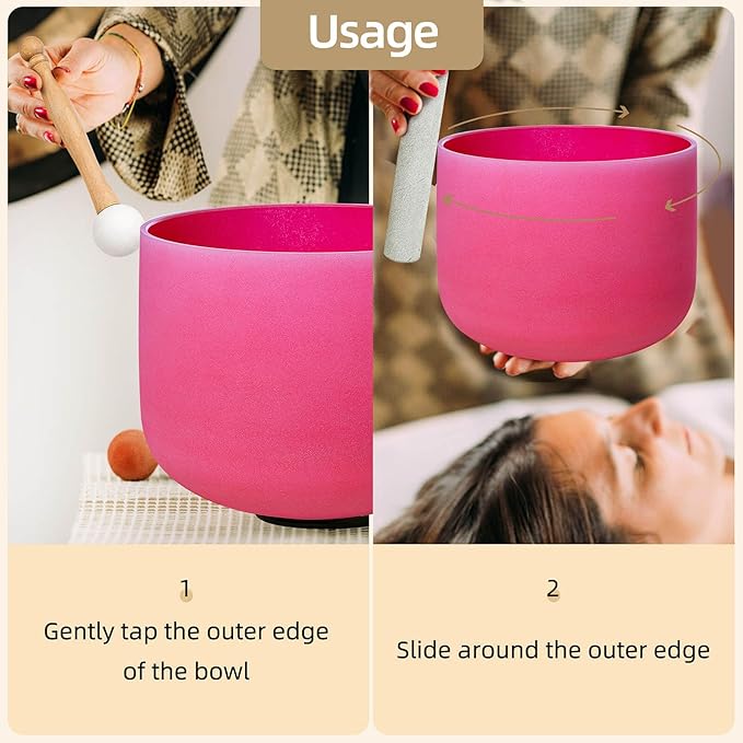 12 inch Red C Note Root Chakra Quartz Crystal Singing Bowl, for Healing Mindfulness Meditation Yoga Sound Baths, with Rubber Mallet O-ring