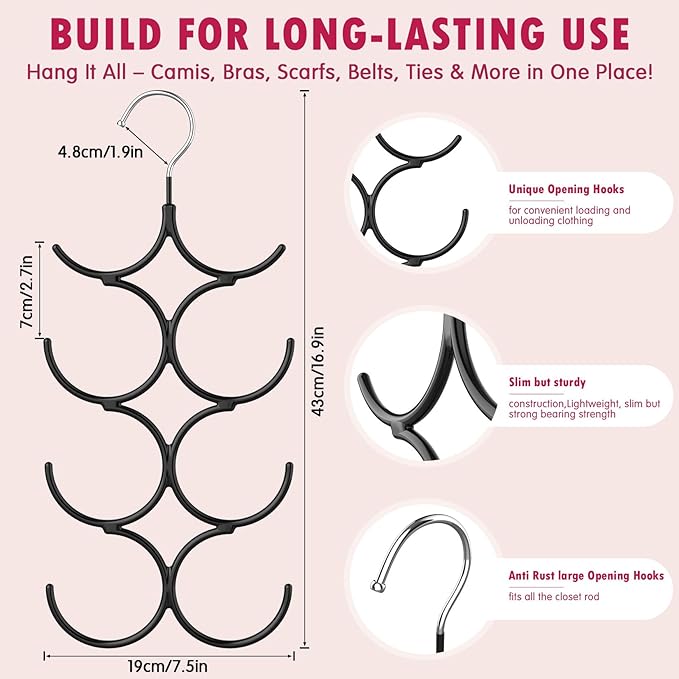 DOIOWN Tank Top Hanger, 4 Pack Space Saving Hangers, Bra Camisole Hanger, Small Closet Organizers and Storage for Dorm & Apartment, Holds Camisoles, Bras, Scarves, Ties, Belts
