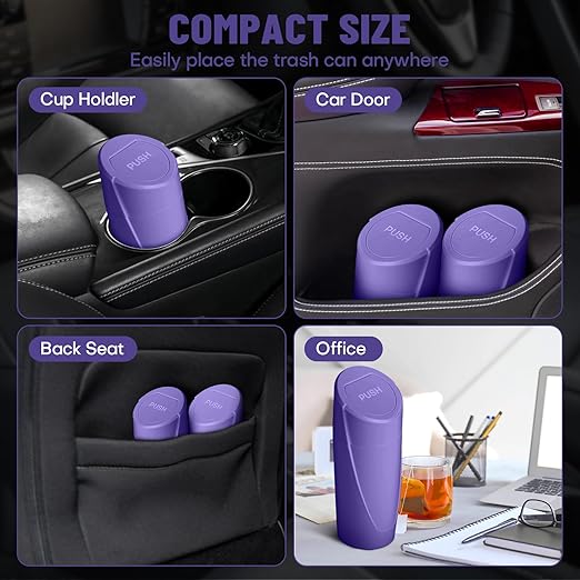 SGLRT Car Trash Can Bin with Lid - Car Garbage Can Cup Holder - Purple Mini Leakproof Vehicle Garbage Bin with 20pcs Trash Bags-Automotive Organizers and Storage for Front Back Seat Accessories