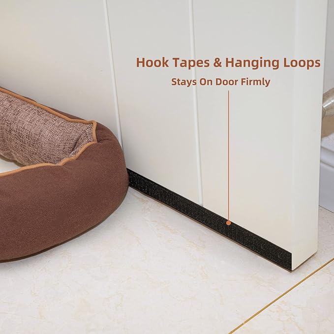 Marwood Under Door Draft Stopper 48 inch Wind Stopper for Door & Window, Weighted French Air Draft Stopper Front Door Snake Noise Blocker for Bottom of Door with Hanging Loops - Brown