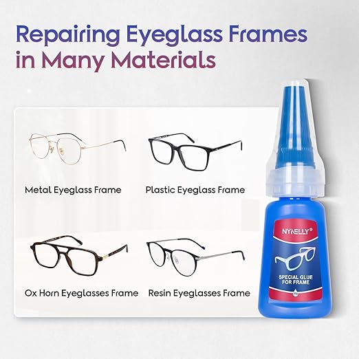Nynelly 20 g Super Glue for Glasses Frames Repair and Bonding, Instant Strong Adhesive for Repairing Broken Frames Plastic Wood Metal Rubber Leather, Clear Liquid Glue Adhesive, Quick Dry