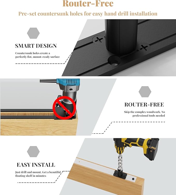 Floating Shelf Bracket Heavy Duty Shelving Brackets, Decorative Floating Shelf Hardware Black, Hidden Metal Shelf Support Bracket Heavy Duty Floating Mantel Bracket (53X6X1.2-Starter Jig)