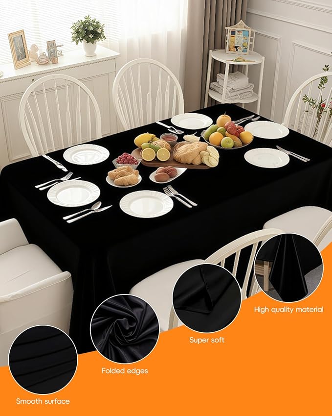 Goodluck 2 Pack Black Tablecloth 90 x 132 Inch – Rectangular Polyester Table Cloth, 6-8 Ft Tables – Reusable, Machine Washable Cover for Wedding, Birthday, Party Banquet and Event Decoration