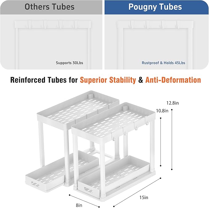 2 Pack Pull-Out Storage Organizers, Under Sink Organizer and Storage for Bathroom & Kitchen, Multi-Purpose Under Cabinet Organizers and Storage, Black