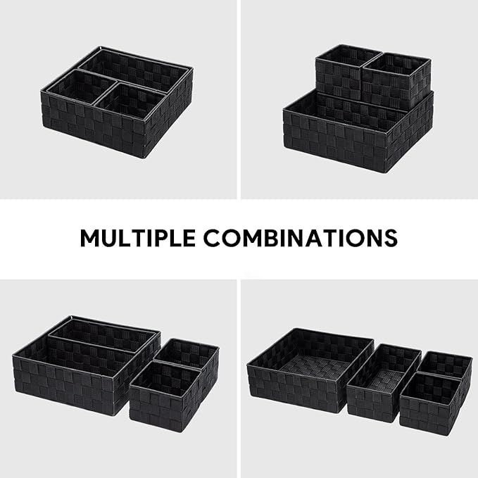 Posprica Small Black Baskets Cube Bin Container Tote, Woven Storage Baskets for Organizing, Organizer Divider for Drawer, Closet, Shelf, Dresser, Set of 4