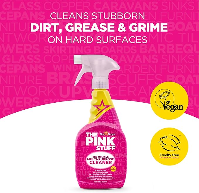 Stardrops The Pink Stuff Miracle Multi-Purpose Cleaner – Removes Grease, Grime, and Stains on Kitchens, Bathrooms, Floors, and More, 25 fl Oz (Pack of 2)