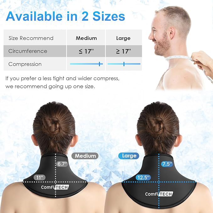 ComfiTECH Neck Ice Pack Wrap Gel, Cooling Pad for Cervical and Shoulder, Medium, 2 Packs