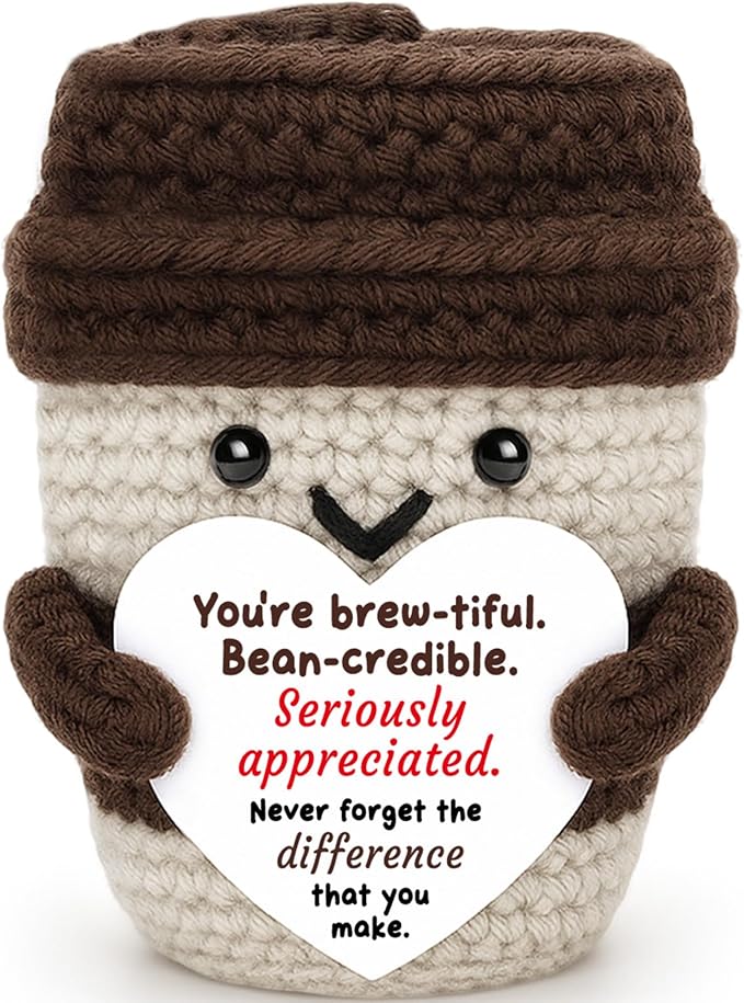 Coffee Lovers Thank You Gifts for Women, Positive Espresso Crochet Handmade Support, Small Appreciation Gifts Coworker Employee Teacher Friends Birthday Farewell Leaving Goodbye Retirement