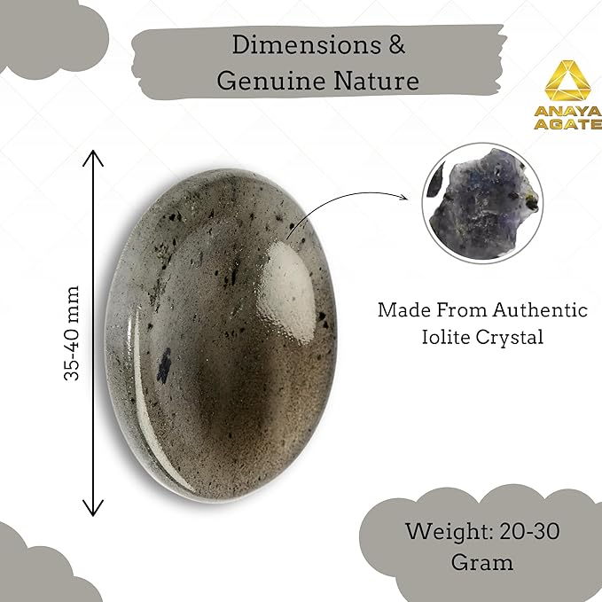 Iolite Worry Stones – Crystal Thumb Worry Stone for Anxiety, Stress – Relaxing and Soothing Balance Stones for Meditation, Stress Relief – Healing Stones and Crystals for Men and Women