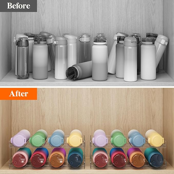 Lifewit Stackable Water Bottle Organizer for Cabinet, Plastic Bottle Holder Fits Bottles/Tumblers up to 3.8" Diameter for Pantry/Countertop, 4 Tier Holds 16 Bottles 41 x 20 x 34 cm/16 x 8 x 13.4"