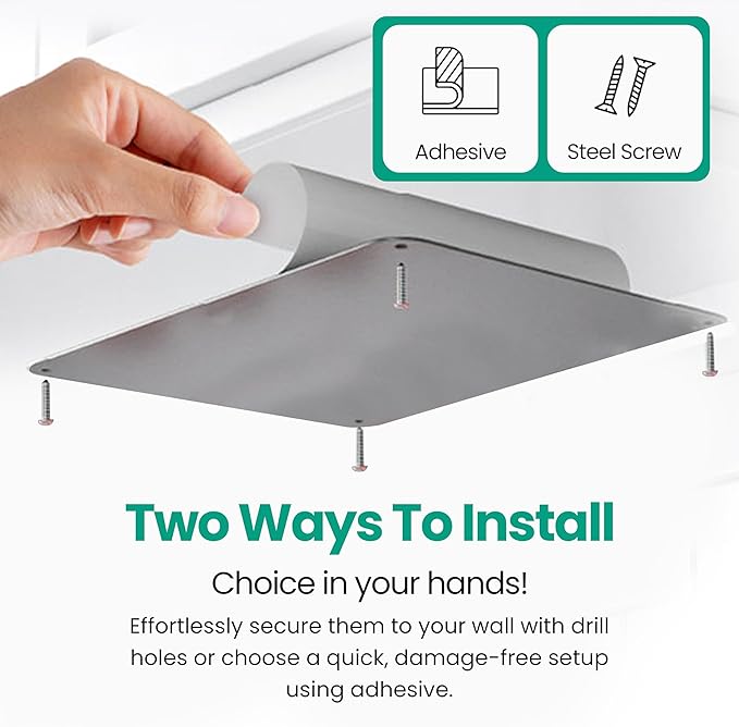 9 inches x 6.5 inches Stainless Steel Plate for Magnets, 3M Adhesive Back, Mounting Screws, Ideal for Magnetic Shelf, Spice Holders, Colorful Magnets as a Gift. Mount Anywhere! (Silver, 2 Pack)
