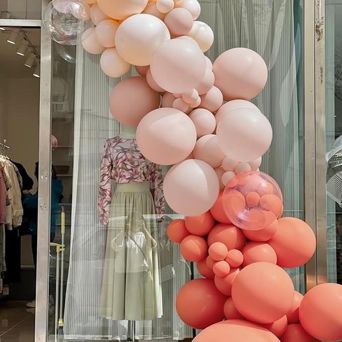 MEBAY Orange Pink Blush White Balloon Garland Arch Kit, 155Pcs Latex Balloons Different Size 18 12 10 5 inch for Baby Shower Gender Neutral Orange Citrus Kids Birthday Party Backdrop Decorations