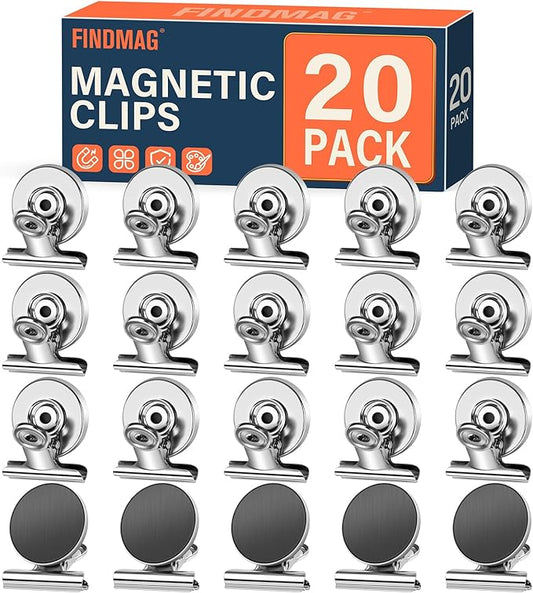 FINDMAG 20 Pack Magnetic Clips Fridge Magnets, Heavy Duty Refrigerator Magnet Clips Whiteboard Magnet, Strong Clips Magnets Christmas Light Clips for Fridge, Whiteboard, Kitchen, Office