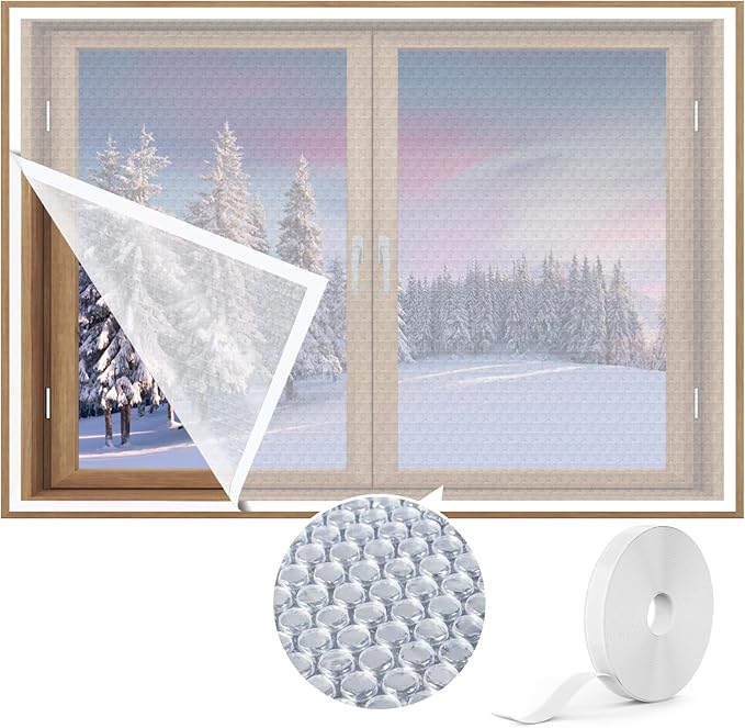 Window Insulation for Winter, Curtain Size 46 Inch x 62 Inch, Thermal Insulated Plastic Bubble for Winterizing, Fits to 44" x 60" Window to Keep Warm