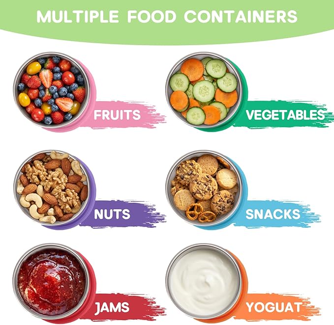 6Pack 8oz Stainless Steel Snack Containers for Kids, Reusable Small Metal Food Containers with Silicone Lids, Stackable Metal Toddler Lunch Box for Daycare, School and Outdoor (1CUP)