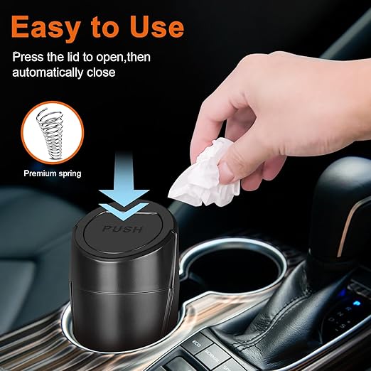 Kincown Car Trash Can, Mini Car Trash Bin with Lid, Leakproof Cup Holder Car Garbage Can with 20 Trash Bags, Vehicle Front Back Seat Organizers and Storage for Car, Home, Office, Black