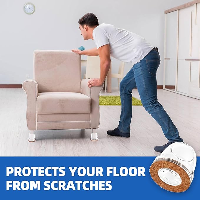 Clear Chair Leg Floor Protectors for Hardwood Floors, Upgraded Chair Leg Caps with Felt Pads, 16 Pcs Furniture Leg Feet Covers Protect Floors from Scratches Easy Slide/Non Slip (Fit 1" - 1.15")