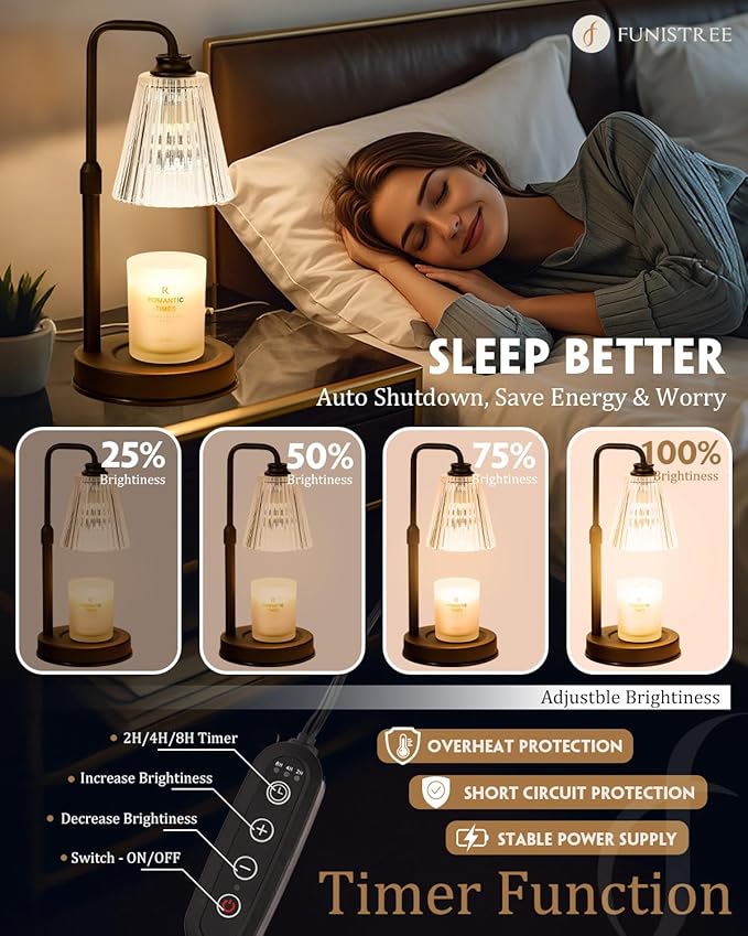 Candle Warmer Lamp with Timer Dimmable, Christmas Birthday Gifts for Women Mom, Adjustable Candle Warming Lamp with 2 Bulbs, Black Candle Lamp Warmer for Jar Scented Candles, House Warming Gifts