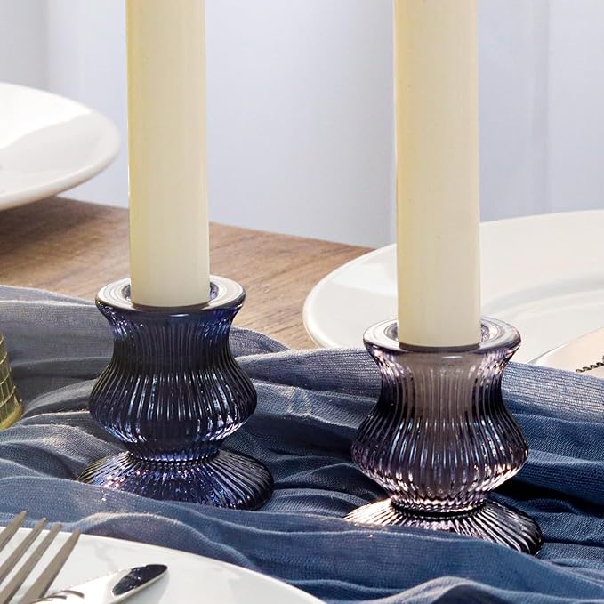 WDHODEC Christmas Taper Candle Holders 12PCS Glass Candlestick Holders for Table Centerpiece Colorful Candle Sticks for Wedding, Party and Winter Decoration(Blue&Green)