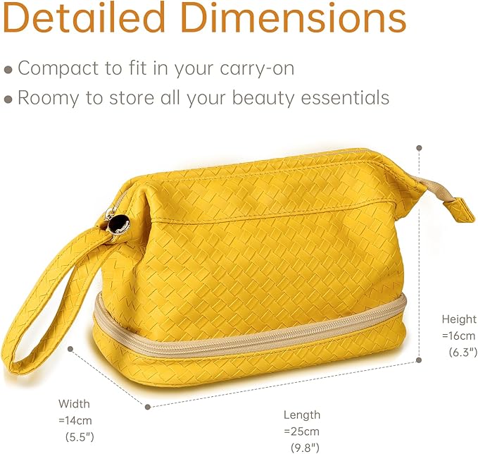 Abiudeng Large Capacity Makeup Bag for Women, Cosmetic Travel Bag with Compartments, Portable PU Leather Travel Makeup Bag with Handle