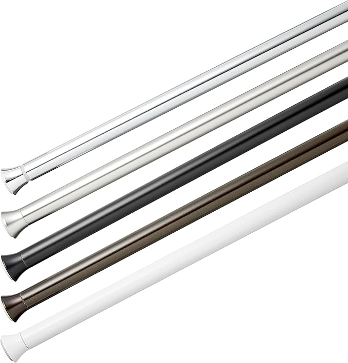 Amazon Basics No Drilling Spring Tension Curtain Rod, Adjustable 78-108" Width, Classic Finial, Black