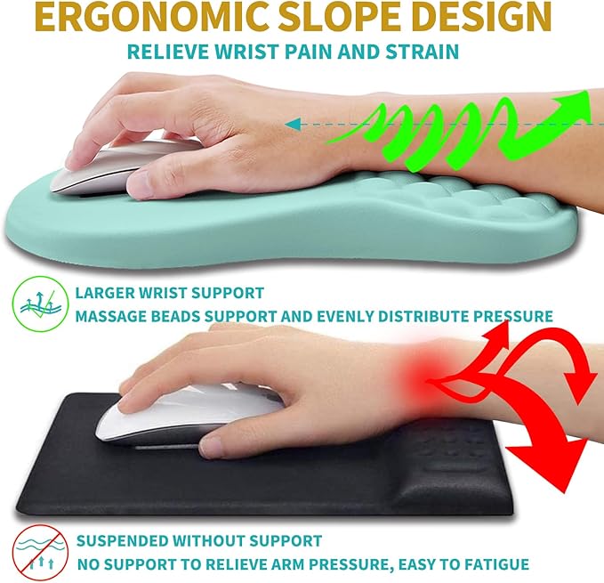 Hokafenle 2-in-1 Ergonomic Mouse Pad Wrist Support & Wrist Rest for Computer Keyboard Set, with Carpal Tunnel Pain Relief Massage Bulge and Full Memory Gel Design (2-in-1 Set, Light Blue)