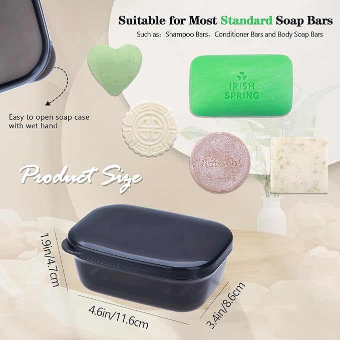 Travel Soap Container 1 Pack, Soap Bar Holder with Lid, Portable Soap Case, Leakproof Soap Box, Plastic Soap Dishes for Shower, Camping, Gym Traveling(Transparent Black)