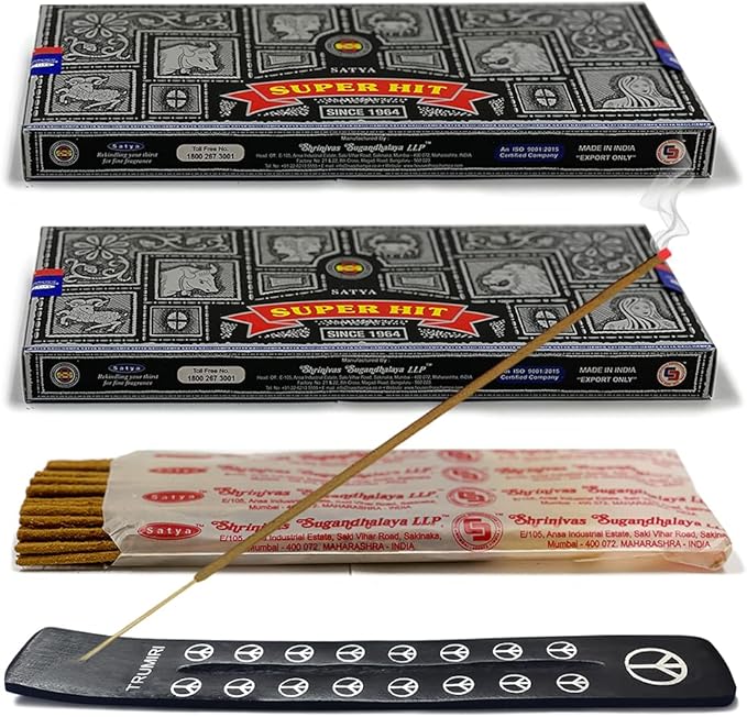 TRUMIRI Incense Stick Holder Bundle with Satya Super Hit 100g Incense Sticks - Pack of 2 (Approx 200 Sticks)