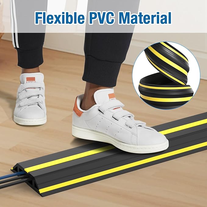 Eapele 10 ft Floor Cable Cover Protector, Heavy Duty PVC Duct Easy to Unroll, Prevent Trip Hazard for Home Office or Outdoor Settings
