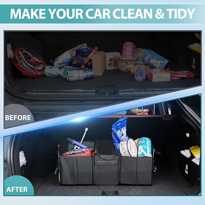 Sposuit Car Storage Trunk Organizer - Collapsible Trunk Organizer with Cooler for Grocery Cargo, Large Storage for Car, SUV, Sedan, Jeep
