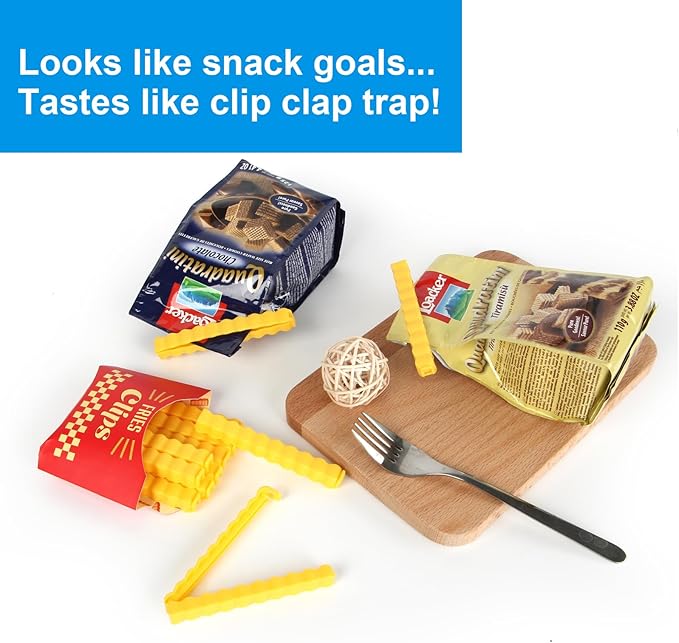 12PCS French Fry Food Bag Clips Set with Magnetic Chip Storage Box - Kitchen Snack Sealing Clips, Fun Fridge Accessories Gift