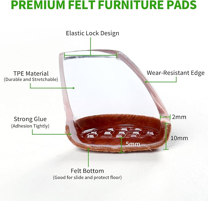 24 PCS Small Chair Leg Floor Protectors for Hardwood Floors, Round Silicone Caps with Felt Pads for 15-25° Slanted Legs, Chair Leg Covers to Protect Floors, Anti-scratch & Noise (Clear, Fit 0.55"-0.75")
