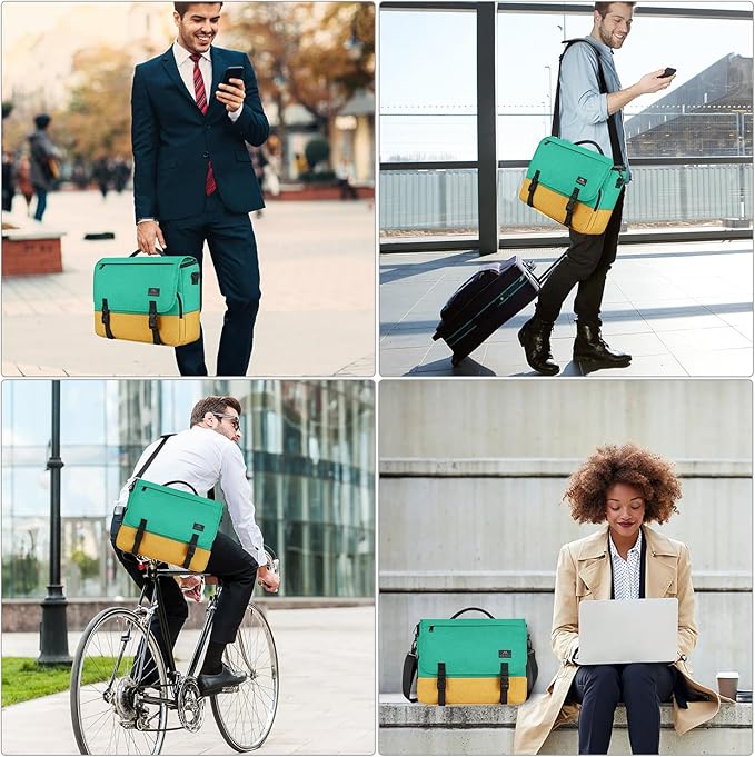 MATEIN School Bag, 15.6 inch Messenger Bag Lightweight Men's Laptop Briefcase with Adjustable Shoulder Strap, Water Resistant Crossbody Satchel Computer Case for College Work, Yellow & Green