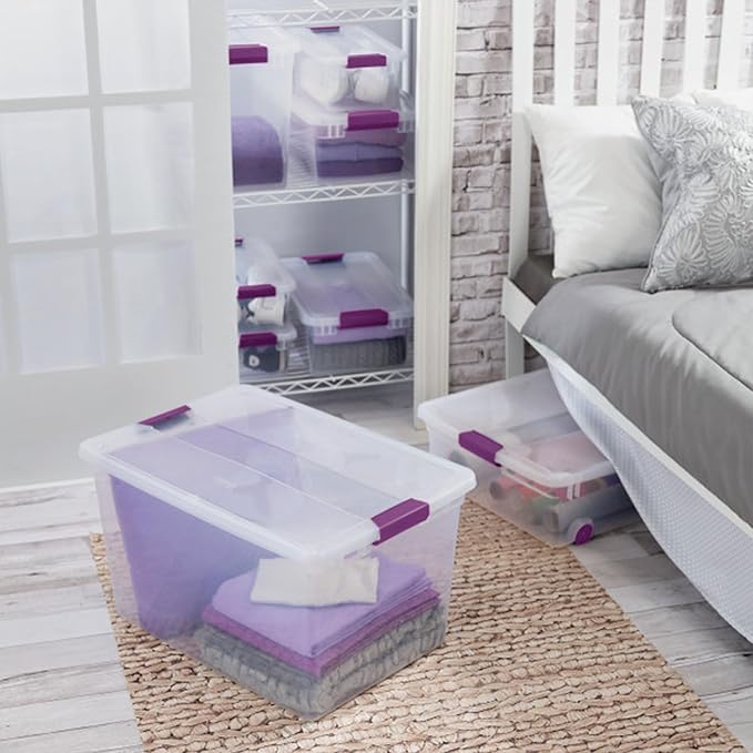 Sterilite 6-Pack Plastic Storage Bin with Latch Lid, ClearView Stackable Containers, 66 Qt